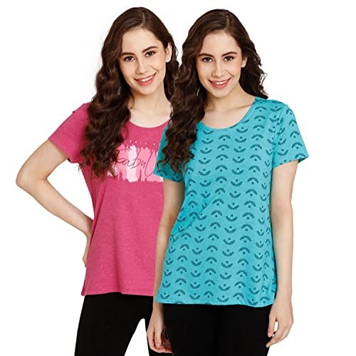 Image of Rosaline Rural Charm Knit Cotton Top (Pack of 2) for Women - Blue Pink