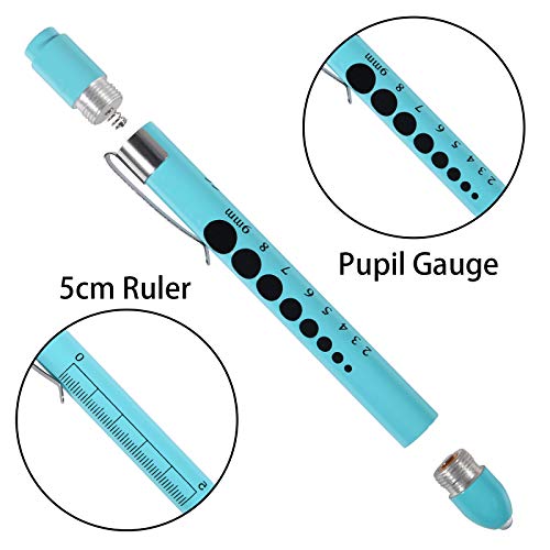 Aokin Medical Pen Light For Nurse Doctor, Reusable Led Medical Penlight Flashlight With Pupil Gauge And Ruler, White Light, Sky Blue #TOP1
