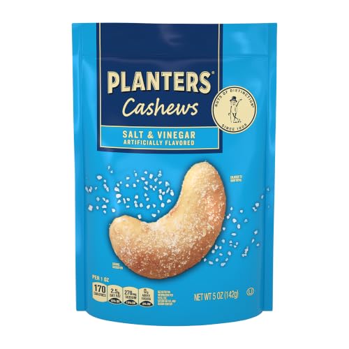 Image of PLANTERS Salt & Vinegar Cashews, Plant Based Protein, 5 Oz (1 Ct) | Roasted Cashews. Flavored Cashews. Snacks for Adults. Resealable Bag. Plant Based Protein Snack. Party Mix