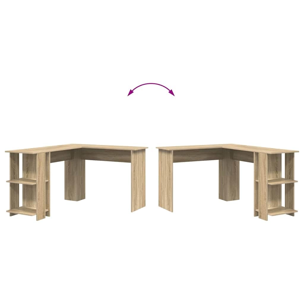 Moderna scrivania angolare in rovere Sonoma, 140 x 113,5 x 75 cm, con ripiani, area di lavoro compatta per ufficio e gaming, scrivania per computer durevole con spazio di archiviazione