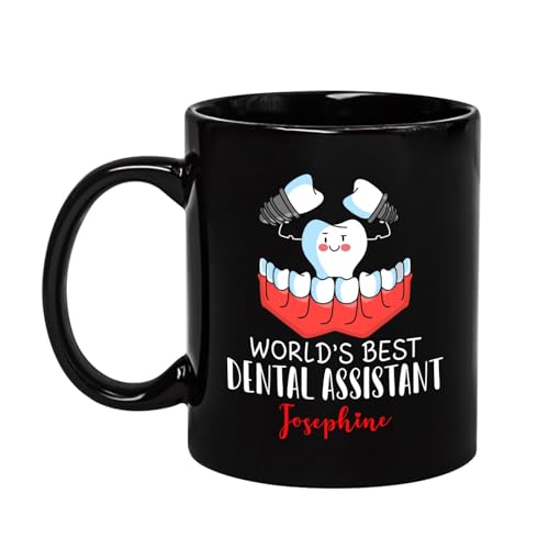 Personalized Dentist Dental Assistant Ceramic Mug With Name, World's Best Dental Assistant Mug Gifts For Dental Assistant Appreciation, Custom Dental Assistant Travel Black Coffee Mug 11Oz 15Oz