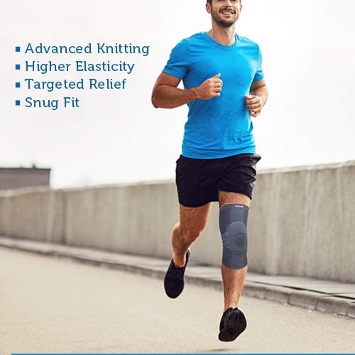 Image of Dyna Genugrip Knee Brace-3D Knitted Knee Cap with Gel Pressure Pad-Grey (XX Large)