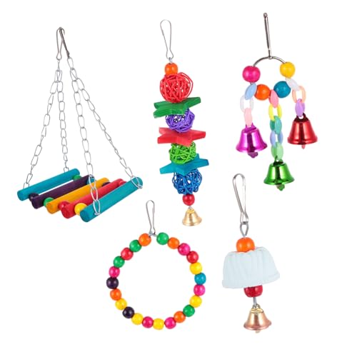 CIYODO 5Pcs Parrot Swing Chew Hanging Bell Bite for Birds for Parakeets Cockatiels and Lovebirds Elevate Playtime Reduce Boredom