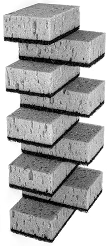 Image of Grey Multi Use Scrub Sponges. Made in Europe. 9 Pack, 4.3x2.8x1.4 inches. Best Odorless Durable Heavy Duty Scrubber for Kitchen and Household Cleaning