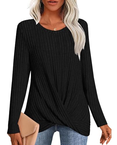 Image of HOTGIFT Women's Pullover Sweaters Winter Tunic Tops Long Sleeve Crewneck Shirts Casual Comfortable Blouse