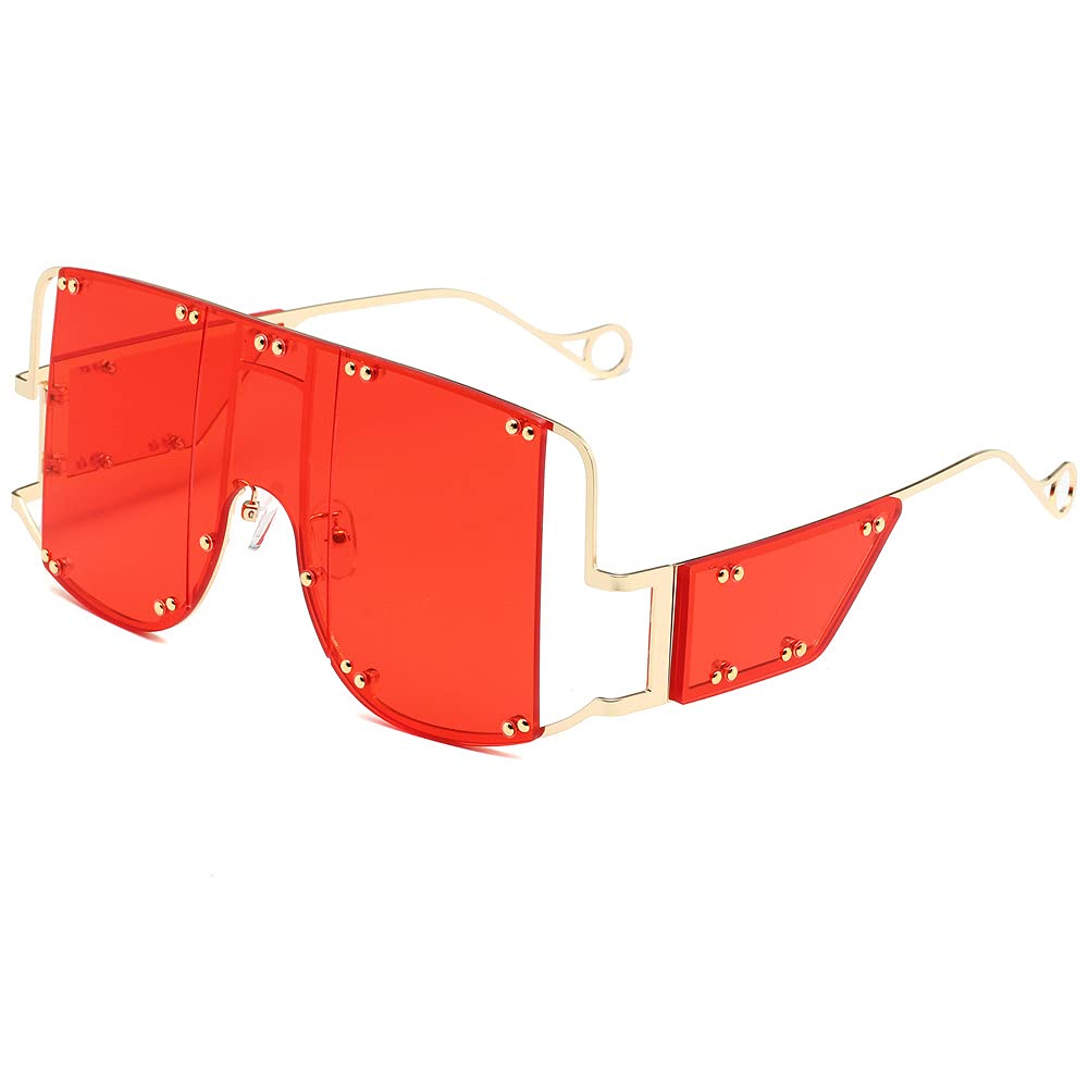 LASPOR Oversized Square Sunglasses for Women Men Big Frame Shades Rimless Glasses Fashion Vintage Metal Rivet Shield UV400