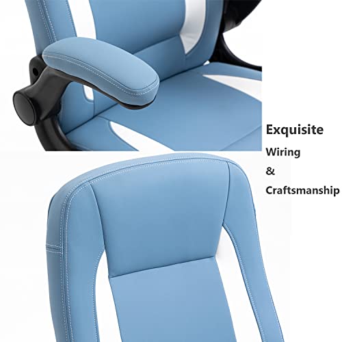 Seatzone Office Chair Ergonomic Desk Chair, Pu Leather High Back Executive Chair, Swivel Rocking Computer Chair With Flip-Up Padded Armrest And Adjustable Height,Blue #TOP6