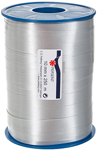 C.E. PATTBERG Cinta regalo color plata, 250 m de cinta embalar para rizar, 10 mm ancho para manualidades, decoración y envolver regalos para cualquier ocasión
