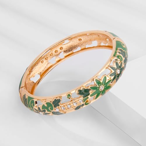 Image of UJOY Vintage Cloisonne Jewelry Handcrafted Bracelets Gorgeous Enameled Flower Plated Cuff Bangles Gifts 88A