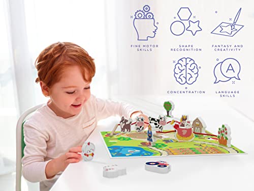 Merle Toys® Fädelspiel ab 2 Jahre aus 100% nachhaltigem Buchenholz, Bauernhof Spielzeug ab 2 Jahre, Motorikspielzeug, Lernspielzeug, Auffädeln Spiel mit 12 großen Holzfiguren und Spielbrett – Bild 4