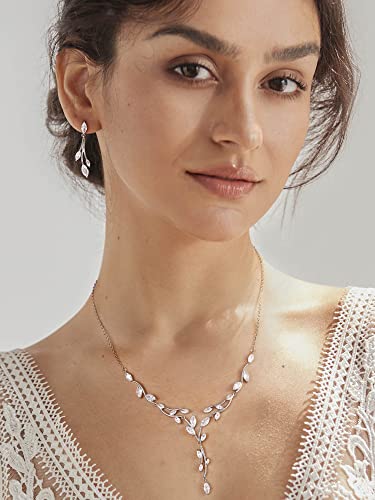 SWEETV Jewelry Set for Women, Cubic Zirconia Marquise Vine Cluster Bridal Earrings and Necklace Set, Bridal Jewelry Set for Wedding Prom2