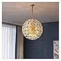 Copper Dandelion Crystal Chandeliers Living Room Restaurant Round Ball LED Pendant Light Bedroom Decoration Hanging Lamp for Bedroom, Foyer