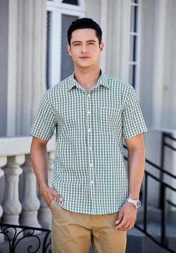 HISDERN Plaid Shirts for Men Short Sleeve Button Down Shirt Casual Formal Business Gingham Shirts with Pocket Regular Fit2