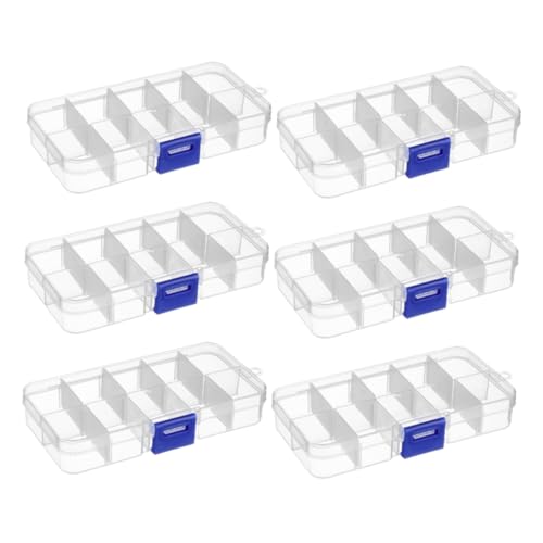 Cabilock 6 piezas Caja Pequeña de Plástico Transparente con Separadores Ajustables para Joyas Abalorios y Manualidades Organizador Portátil Resistente y Fácil de Limpiar