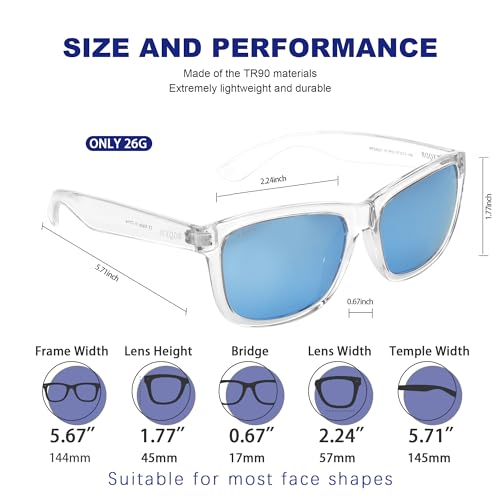 Image of 2 Pack Polarized Sunglasses for Women and Men, Fishing Driving Sun Glasses UV Glare Protection RFS8201 (Clear Frame Black Lens + Clear Frame Mirrored Blue Lens)