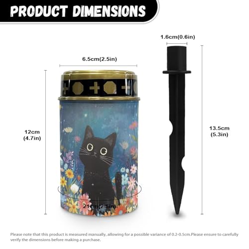 Image of Outdoor Solar Lights, Cat and Flowers Print Waterproof Garden Lamp Flameless Candle Automatically Solar Path Light for Yard Cemetery Grave Walkway