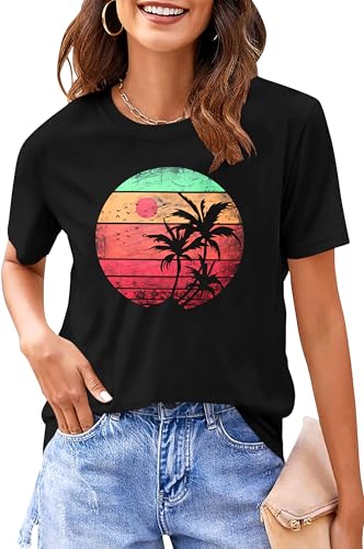 Sunshine Shirt Damen Retro Wander T-Shirt für Frauen Sommer Vintage Graphic Tees, Negro , M