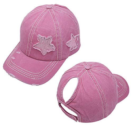 Image of Washed Scratch Frayed Baseball Cap Retro Adjustable with Five-Pointed Stars for Men Women Trucker Cap Unisex