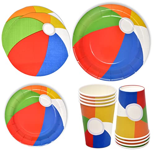 Beach Ball Party Supplies Tableware Set 24 9" Plates 24 7" Plate 24 9 Oz Cup 24 Lunch Napkins Summer Balls Swim Pool Water Disposable Dinnerware Paper Goods For Baby Shower Birthday Bbq Picnic Parties #TOP25