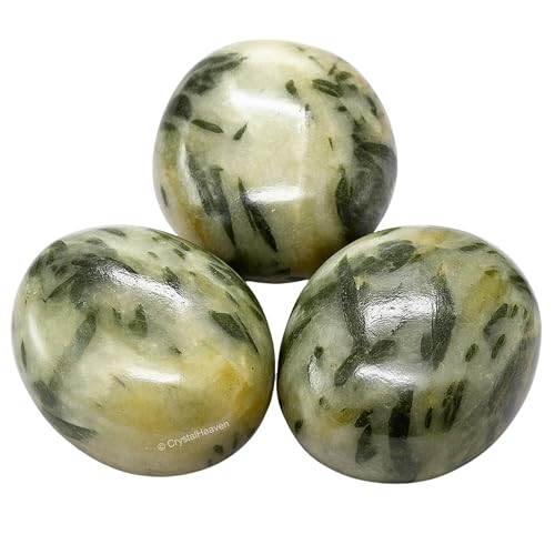 Image of Green Tourmaline in Quartz Crystal Palm Pebbles Stones for Anxiety Stress Relief Massage - AAA Grade Original Healing Gemstone Agate Palm Stone for Yoga Meditation Spiritual Reiki Feng Shui