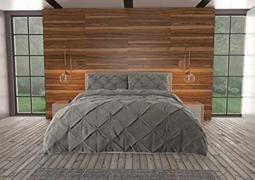 Image of Nestl Queen Comforter Set Pinch Pleat Comforter, Bedding Comforter Sets, Comforter Set for Queen Bed, Pintuck Comforter Set Full Size, Down Comforter with 2 Pillow Shams, 3-Piece - Gray