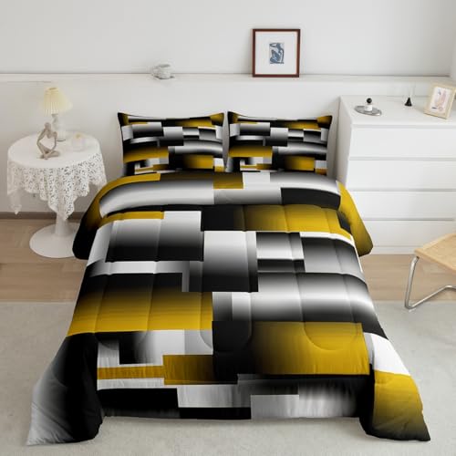 Feelyou Black Yellow Geometric Comforter Set Full Size for Women Men