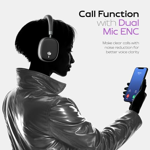 Image of Zebronics Silencio 200T Wireless Headphones, Hybrid ANC 48dB, Upto 100Hrs Playback, 40mm Drivers, Dual Mic ENC, BT v6.0, Gaming Mode, Dual Pairing, Touch Controls, App Support, AUX, Black
