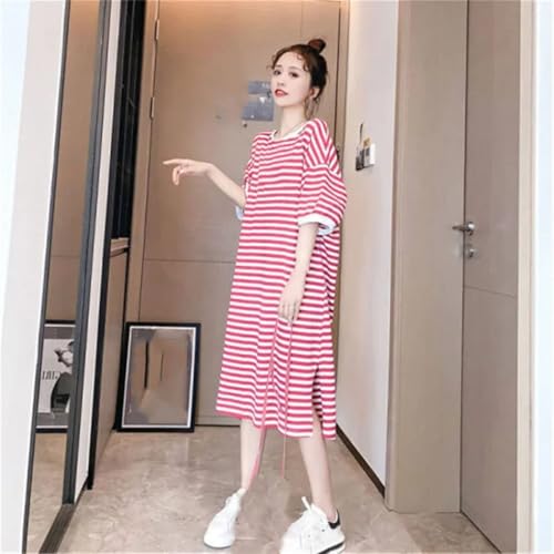 Damen Lose Casual Umstandsmode Streifen T-Shirt Langes Kleid Kurzarm Umstandskleider, Rew, XXL