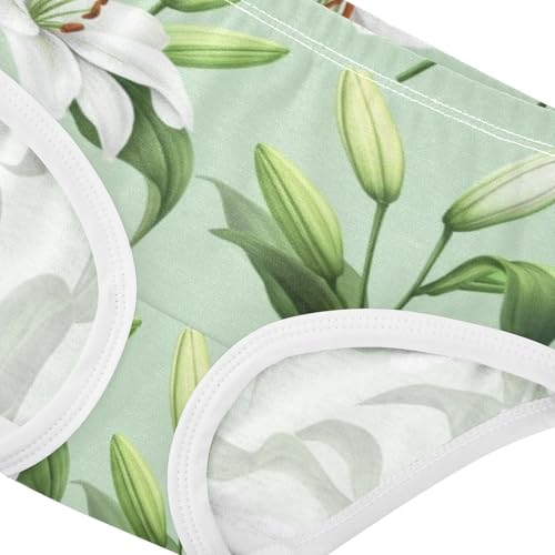 Painted White Lilies Sage Green Toddler Underwear Custom 2t Cotton Girl Panties Cute Print Briefs Undies Kids4