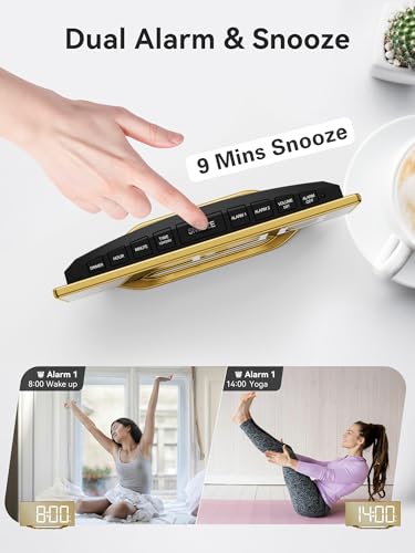 Image of Digital Alarm Clock for Bedrooms, Slim LED Desk Clock with Gold Mirror Finish, 7 Levels Brightness, Dual USB Ports, Snooze, 12 /24H, 8.7 inch Large Display Modern Bedside Clock for Home Office Decor