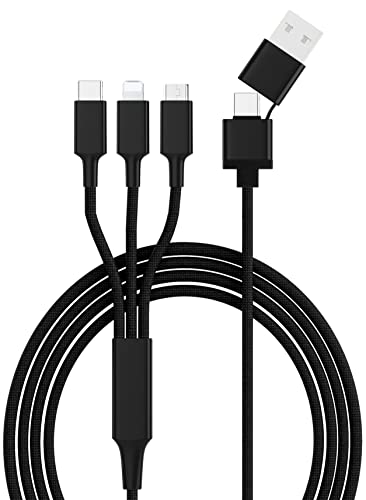 5 in 1 Multi USB-Ladekabel mit USB, USB-C und Micro-USB, USB-C und 120 cm lang, Nylon und Aluminium, ultra robust Cover