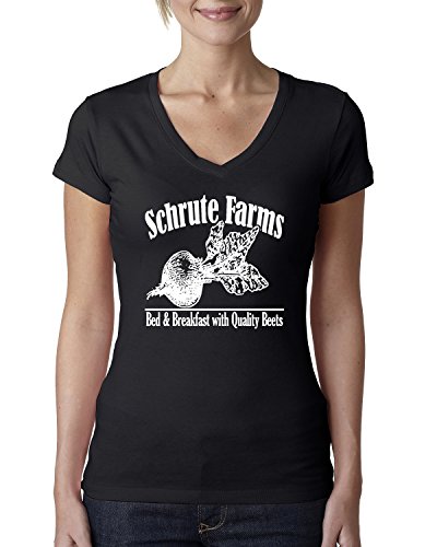 Wild Bobby Schrute Farms | Womens Pop Culture Junior Fit V-Neck Tee, Black, Small