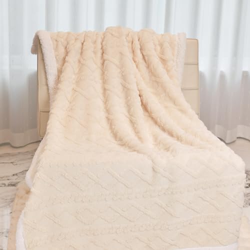 DREAMLANDING Sherpa Fleece Blanket Sofa Throw Double-Sided Super Soft Warm Throw Blanket for Bed Sofa, Couch (Beige Cable, 130×150cm) - Image 3