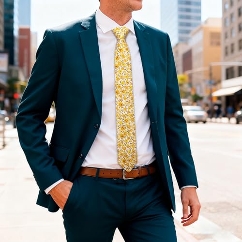 Image of Barry.Wang 100% Cotton Floral Ties for Men 63 inch Extra Long Necktie Clip | Fashion Cotton Printed Neckties,Wildflower 2.76 inch Ties Skinny,Gift Box,Groomsmen Wedding‌ Engagement Graduation