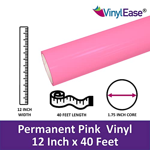 Vinyl Ease 12" X 40 Ft Roll Glossy Soft Pink Permanent Adhesive Vinyl For Cricut, Silhouette, Pazzles, Craft Robo, Quickutz, Craft Cutters, Die Cutters, Sign Plotters - V0441 #TOP3
