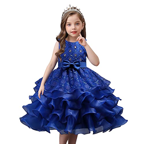 Dreamhigh Wedding Flower Girl's Ruffles Lace Cute Bow Waist Evening Dress Up Royal Blue 11-12 Years #TOP1