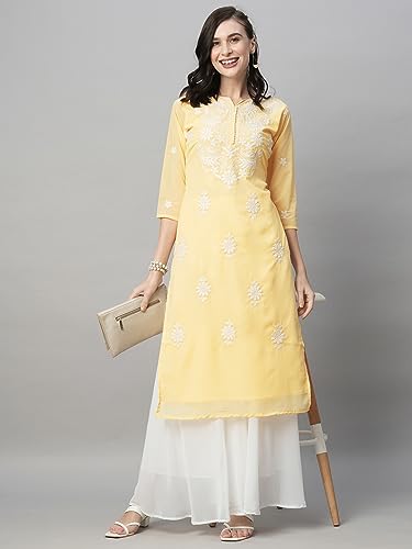 Image of RATAN Georgette Straight Lucknowi Chikankari Ethinic Wear Kurta for Women