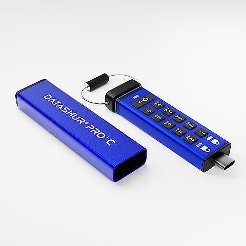 iStorage datAshur PRO+C Secure USB Type C Memory Stick FIPS 140 3 Level 3 pending PIN protected Type C A adapter included. - vue 9