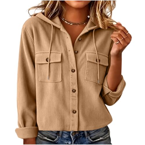 Womens Corduroy Jacket Hoodie Long Sleeve Button Down Cropped Jackets - image 7