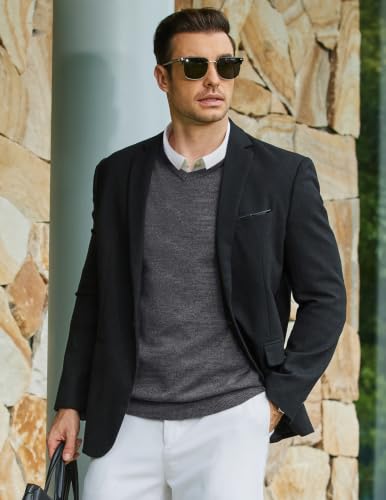 Image of COOFANDY Mens Casual V Neck Sweater Knit Slim Fit Long Sleeve Pullover Top