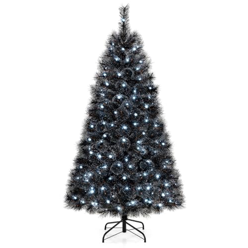 Goplus 6ft Pre-Lit Black Christmas Tree, Artificial Halloween Tre...