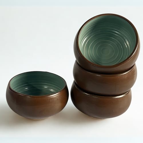 Image of Freakway Handcrafted Ceramic Serving Bowls - Set of 4 | Dual Tone (Brown & Teal) | 150 ml Each | Microwave & Dishwasher Safe