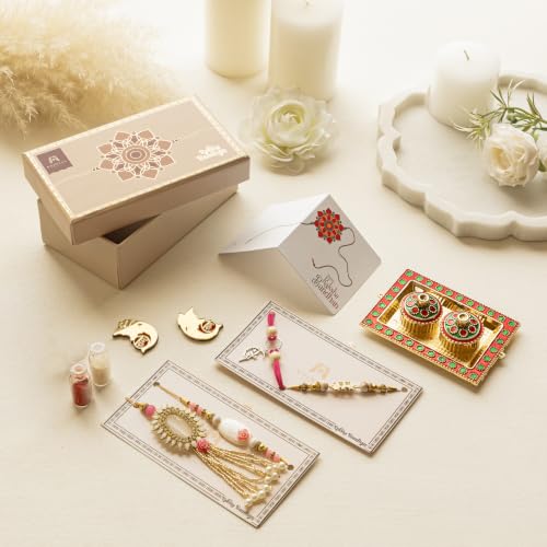Image of Premium Handmade Designer Rakhi Set for Brother and Bhabhi Adjustable Couple Rakhi with Roli Chawal & Nariyal