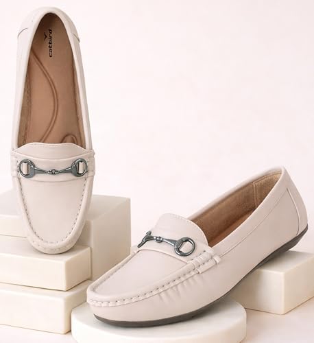 Image of CatBird Women's Metal Detail Slip-On Loafers | Cushioned Comfort Flats | Lightweight Office & Casual Shoes | Anti-Slip Sole Footwear