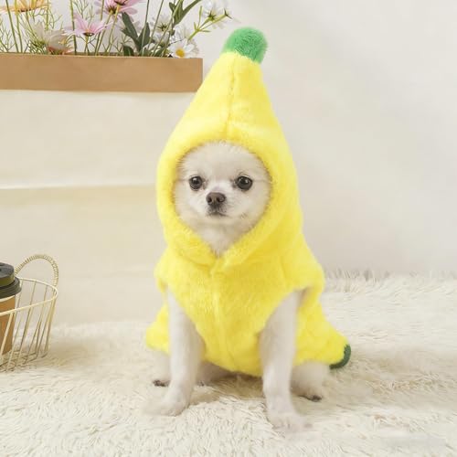 Cute Dog Banana Costume Funny Cosplay Clothes for Small Dogs Soft and Warm Winter Coat for Puppy Holiday Pet Costumes Jackets for Indoor (Small)