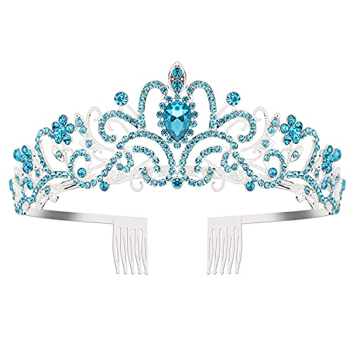 COCIDE Blue Tiara Crowns Crystal Headband Princess Rhinestone Crown with Combs Bride Headbands Bridal Wedding Prom Birthday Party Hair Accessories Jewelry for Women and Girls