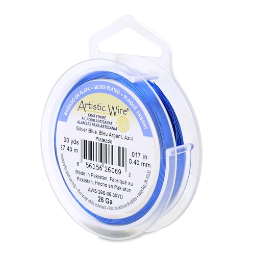 Image of Artistic Wire, 26 Gauge Silver Plated Tarnish Resistant Colored Copper Craft Wire, Silver Blue, 30 yd