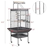 Yaheetech 61-inch Playtop Wrought Iron Large Parrot Bird Cages with Rolling Stand for Cockatiels Amazon Parrot Quaker Conure Parakeet Lovebird Finch Canary Small Medium Parrot Cage Birdcage, Black