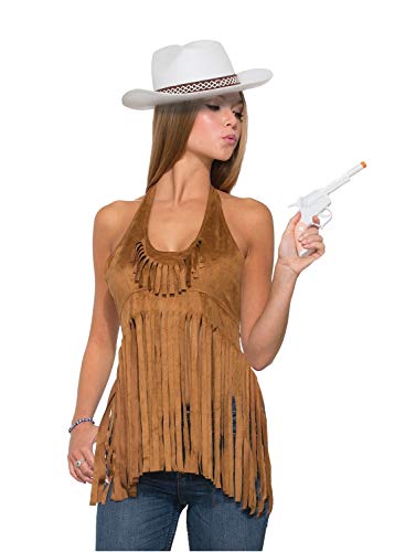 shoperama Damen Neckholder Top mit Langen Fransen Braun Indianerin Cowgirl Hippie Gr. 34/36 Western 60er 70er