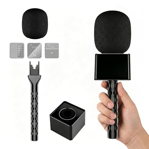 Image of HASTHIP Handheld Microphone Adapter Kit with Non slip Grip Handle Universal Cold Shoe and Mic Logo Holder for Reporting Presentations and Video Recording